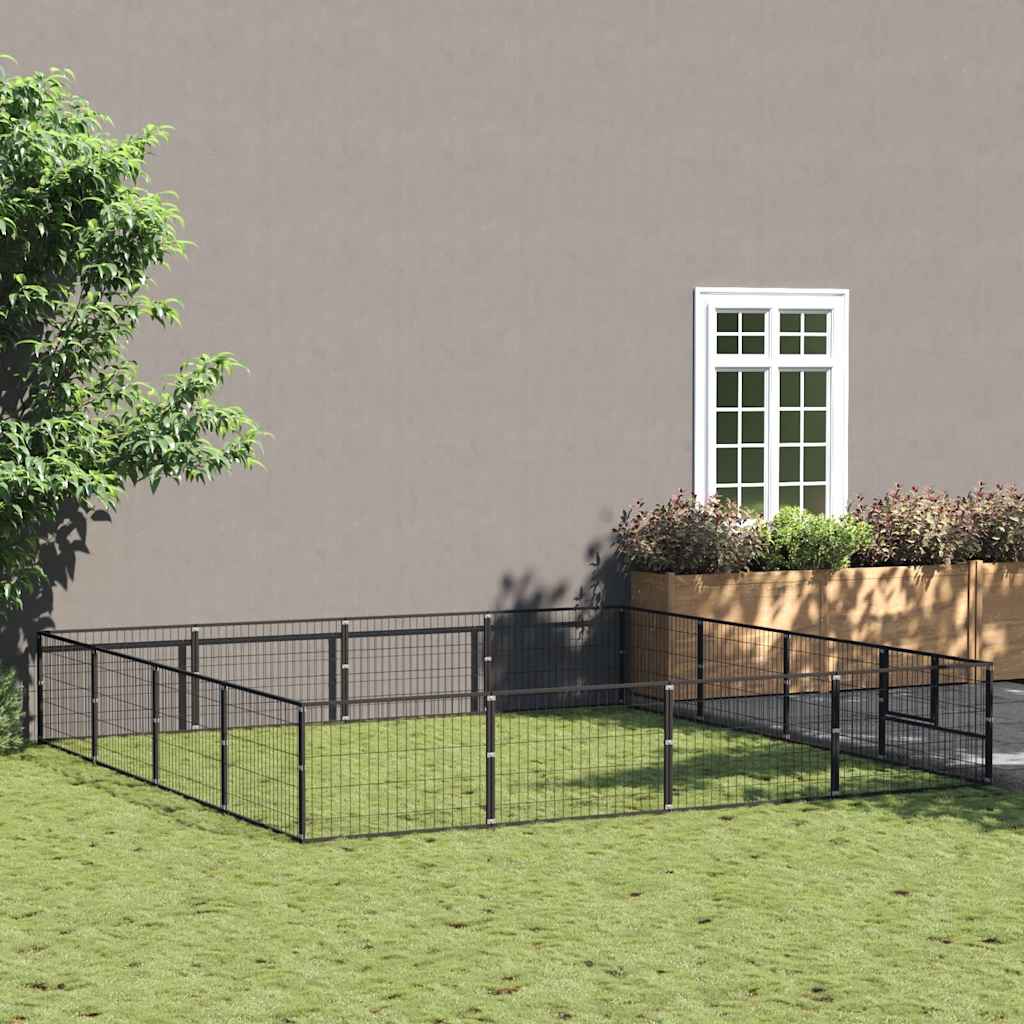 Gabbia per Cani Nera 16 m² in Acciaio
