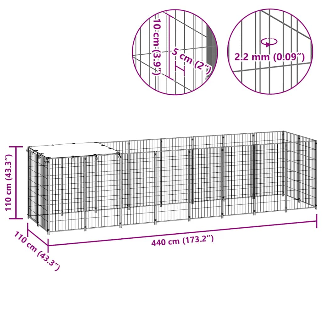 Gabbia per Cani Nera 4,84 m² in Acciaio