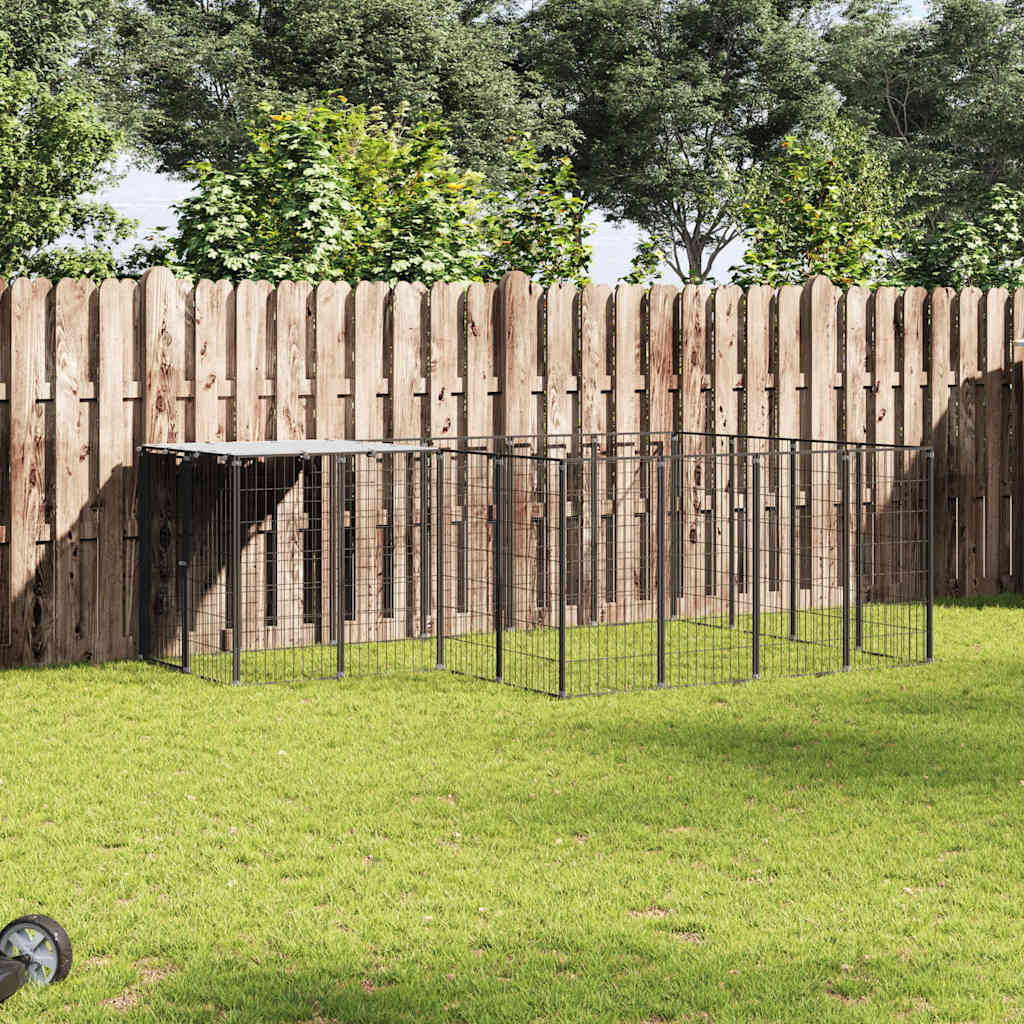 Gabbia per Cani Nera 6,05 m² in Acciaio