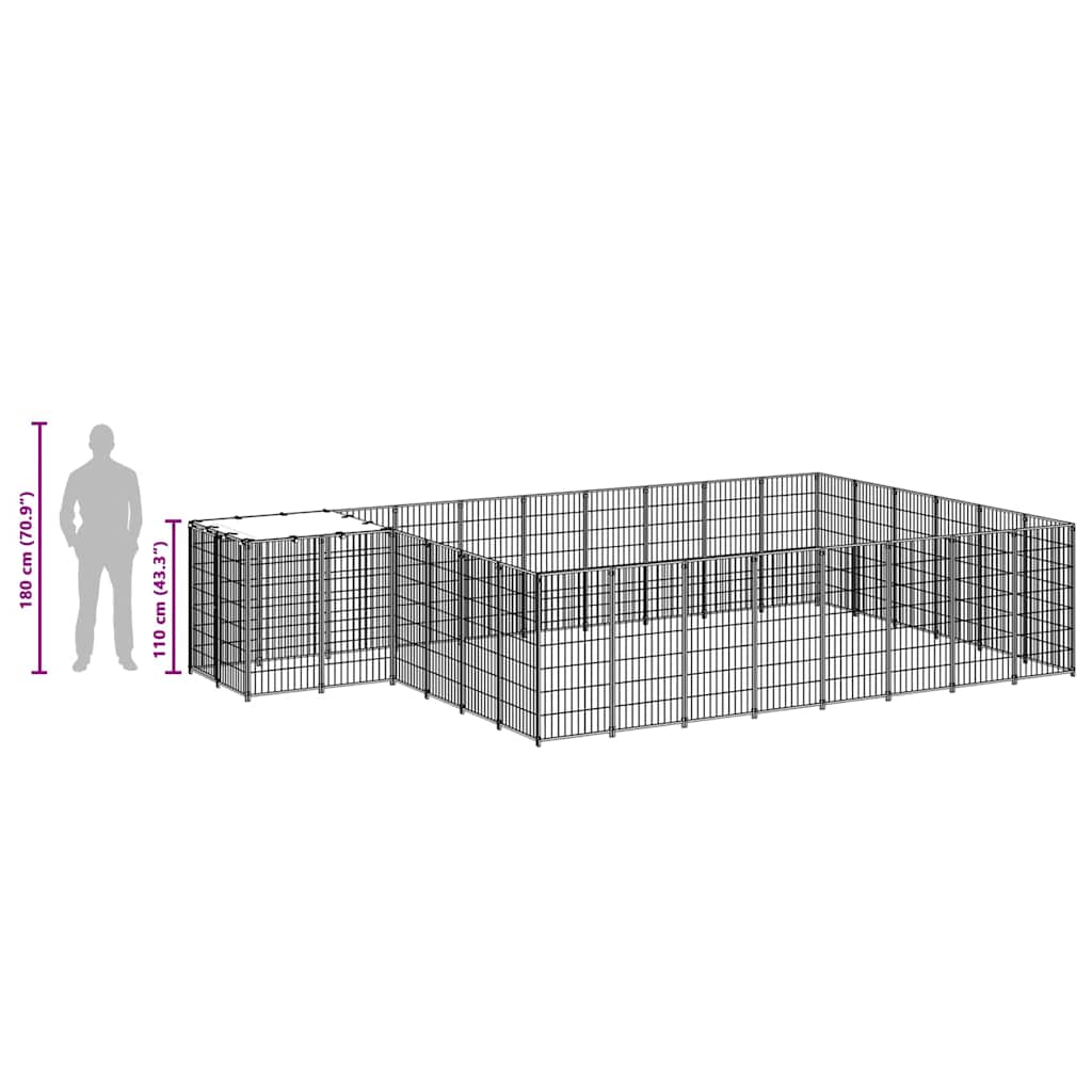 Gabbia per Cani Nera 15,73 m² in Acciaio