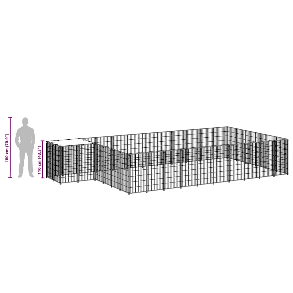 Gabbia per Cani Nera 19,36 m² in Acciaio