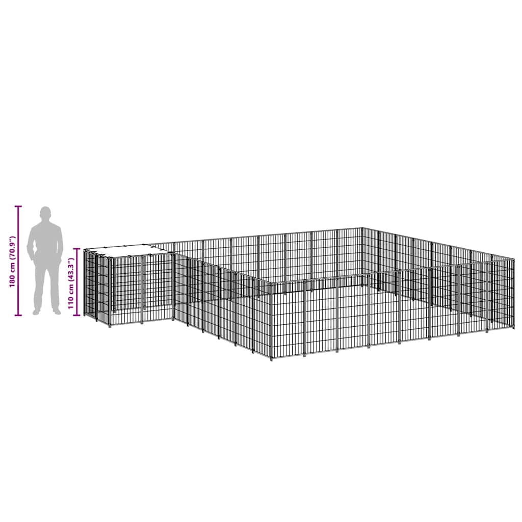 Gabbia per Cani Nera 20,57 m² in Acciaio
