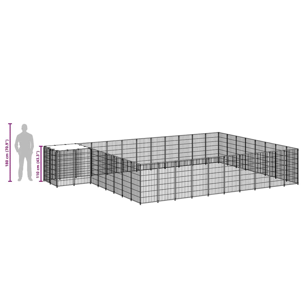 Gabbia per Cani Nera 30,25 m² in Acciaio
