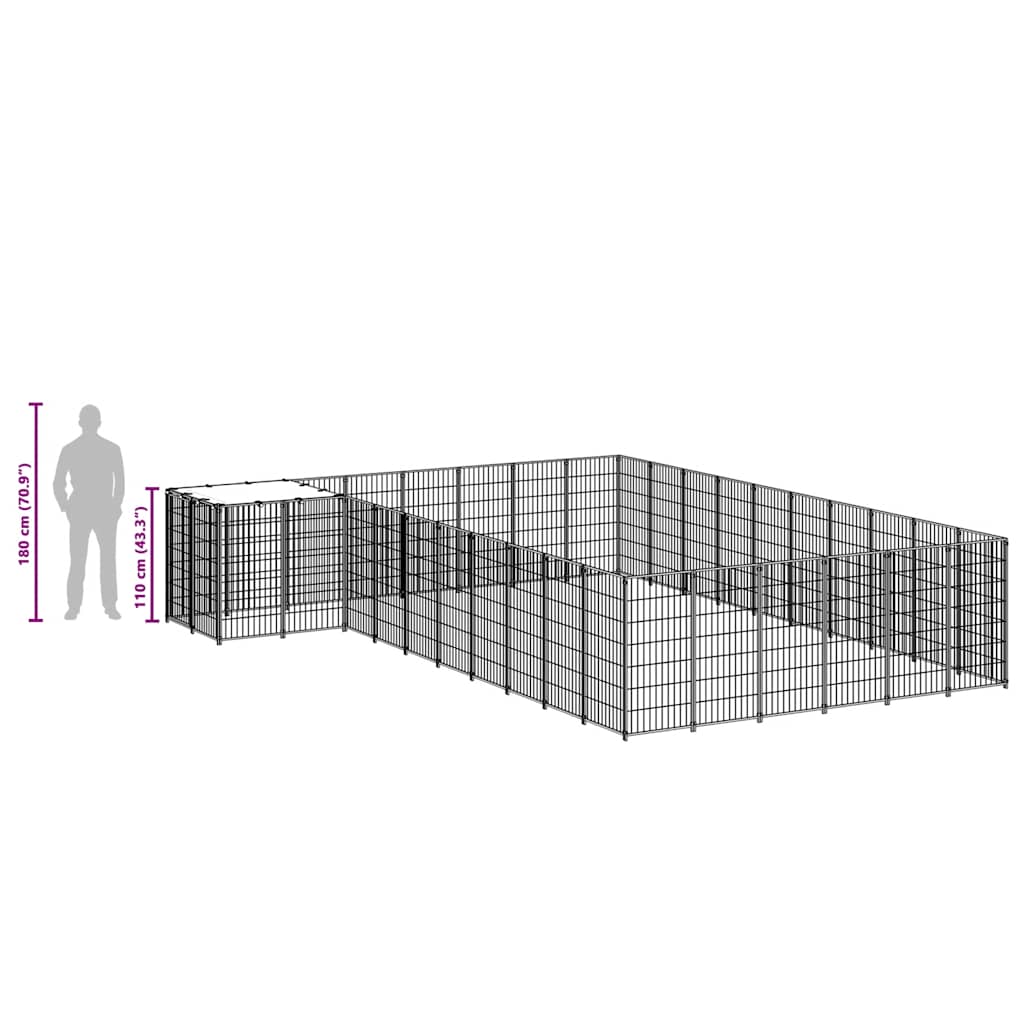 Gabbia per Cani Nera 19,36 m² in Acciaio