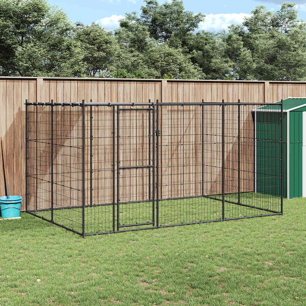 Gabbia per Cani da Esterno in Acciaio con Tetto 7,26 m²
