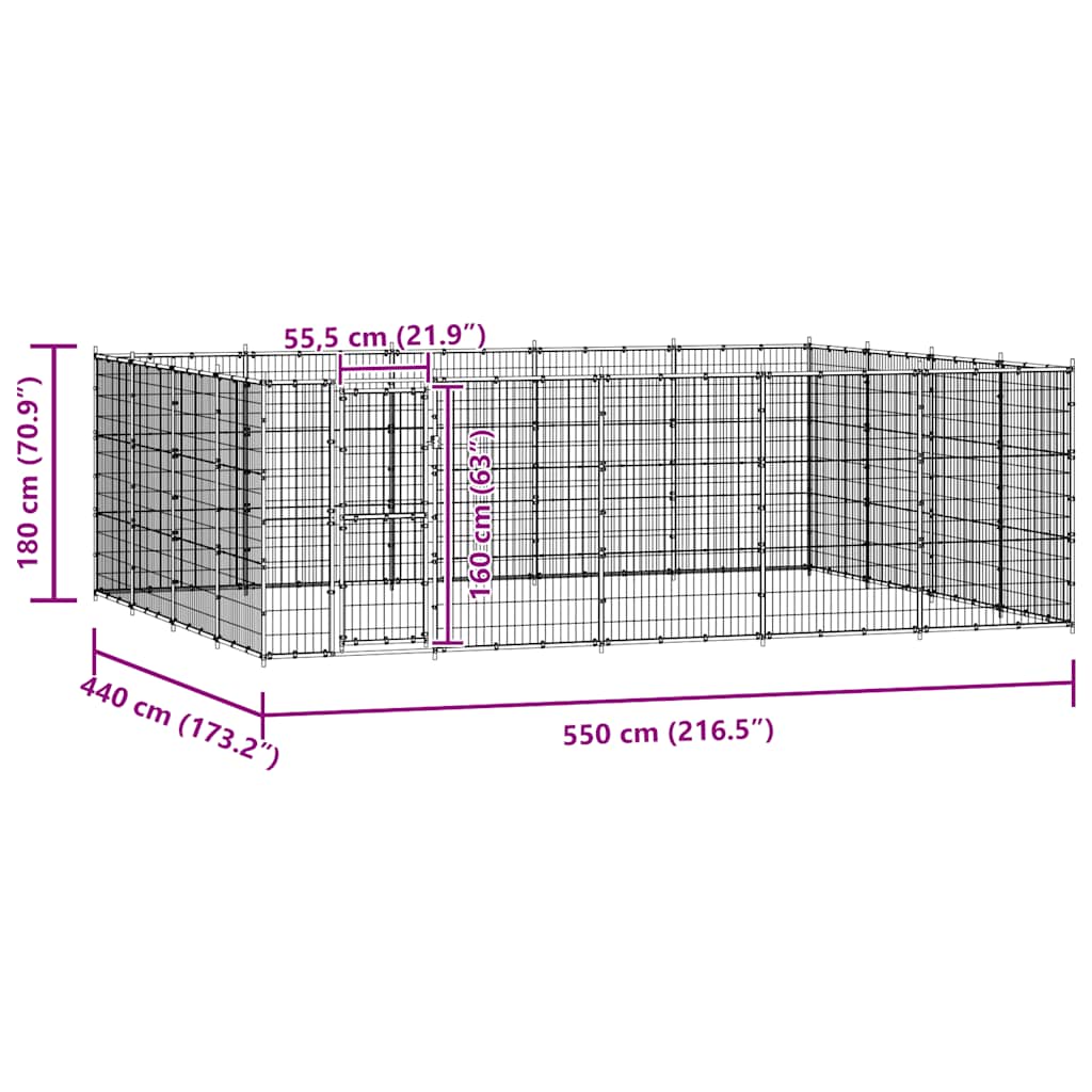 Gabbia per Cani da Esterno in Acciaio 24,2 m²