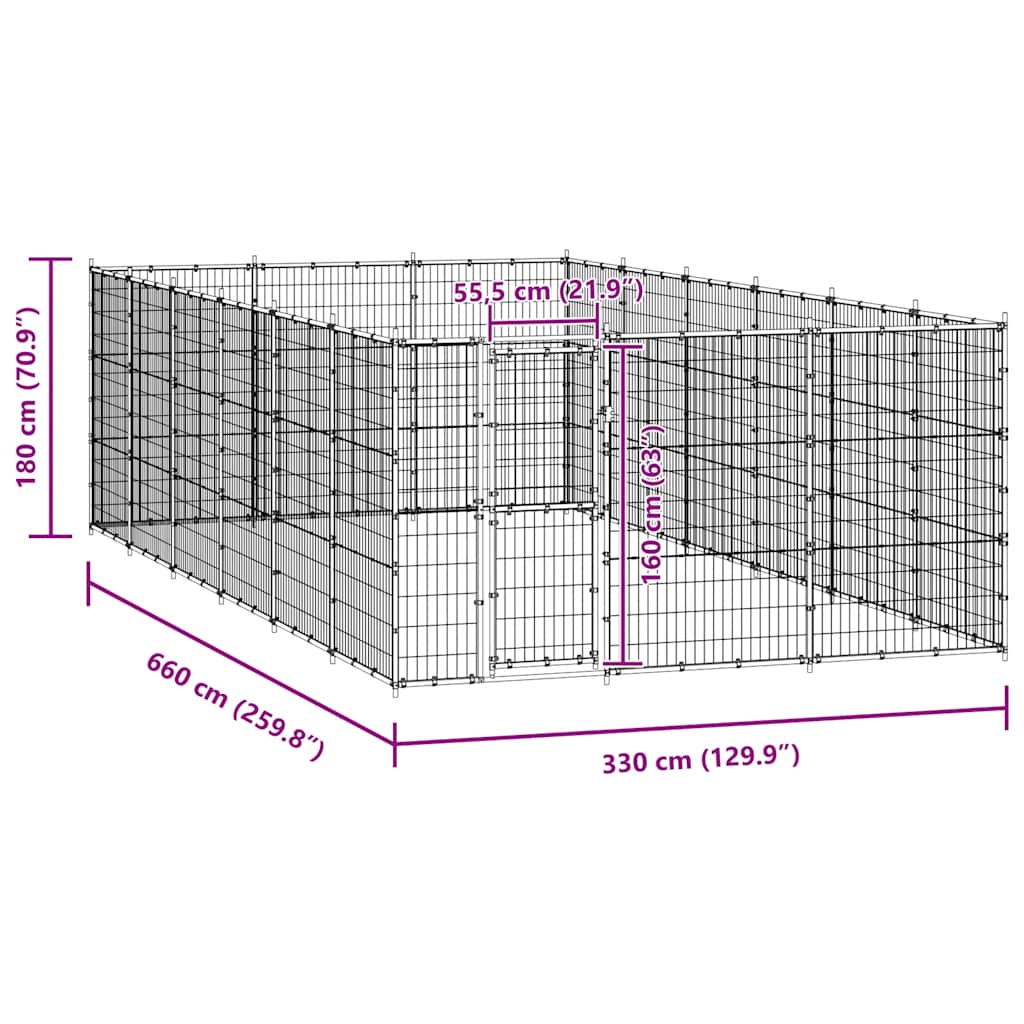 Gabbia per Cani da Esterno in Acciaio 21,78 m²