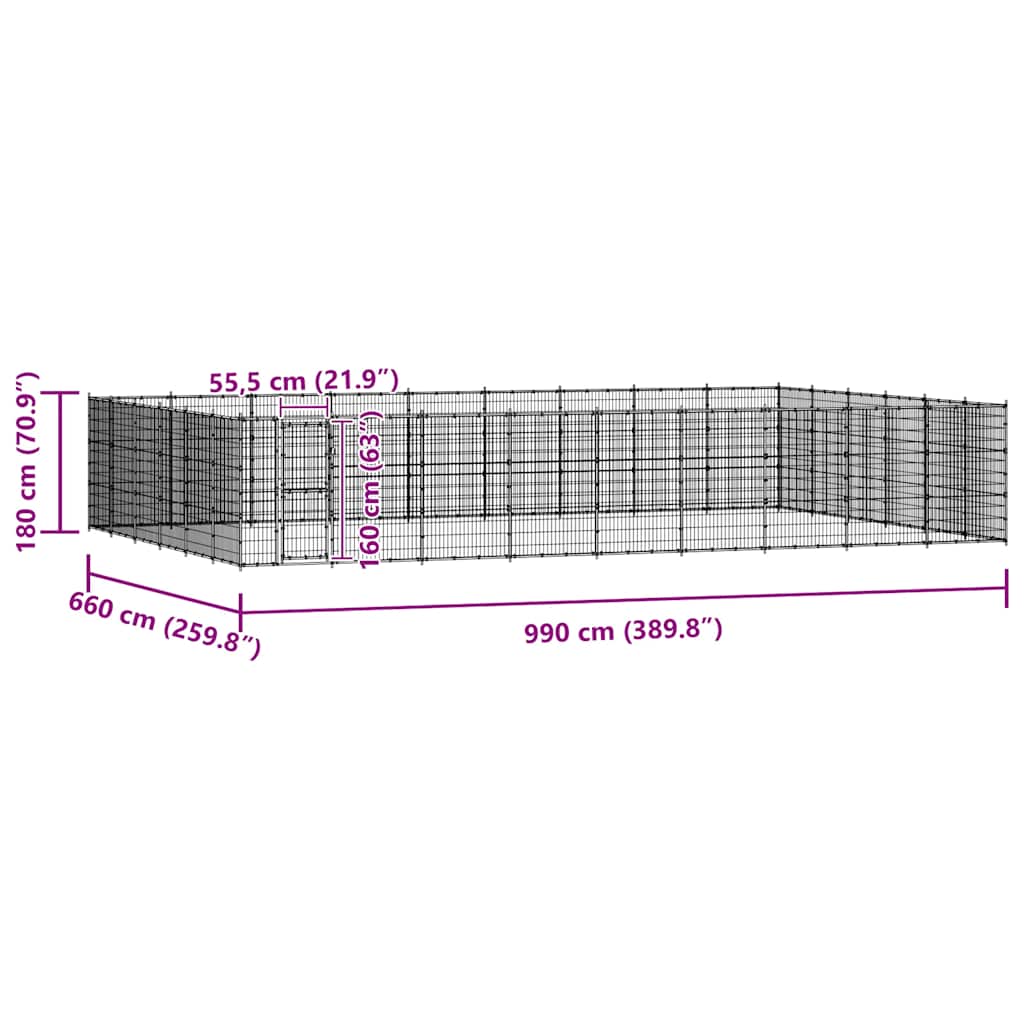 Gabbia per Cani da Esterno in Acciaio 65,34 m²