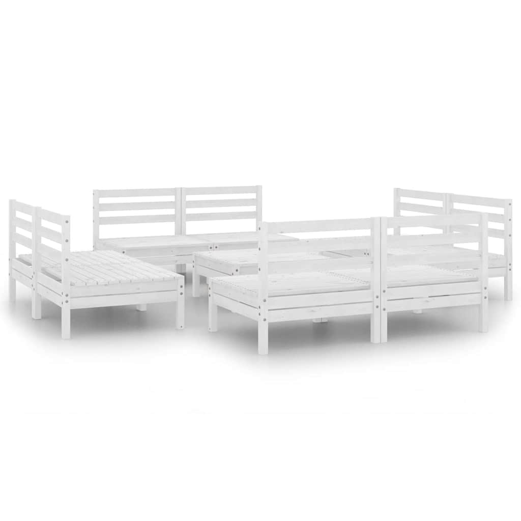 Set Divani da Giardino 9 pz Bianco in Legno Massello di Pino