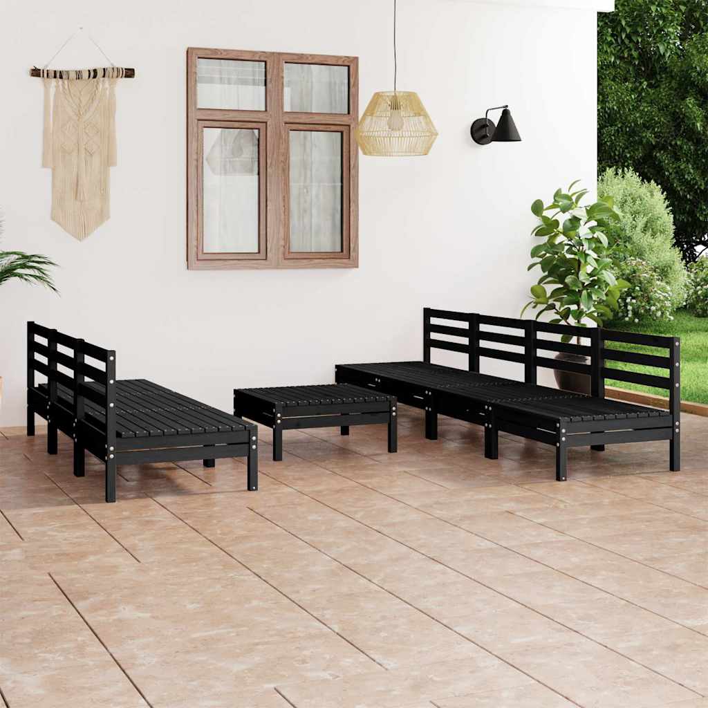 Set Divani da Giardino 8 pz Nero in Legno Massello di Pino