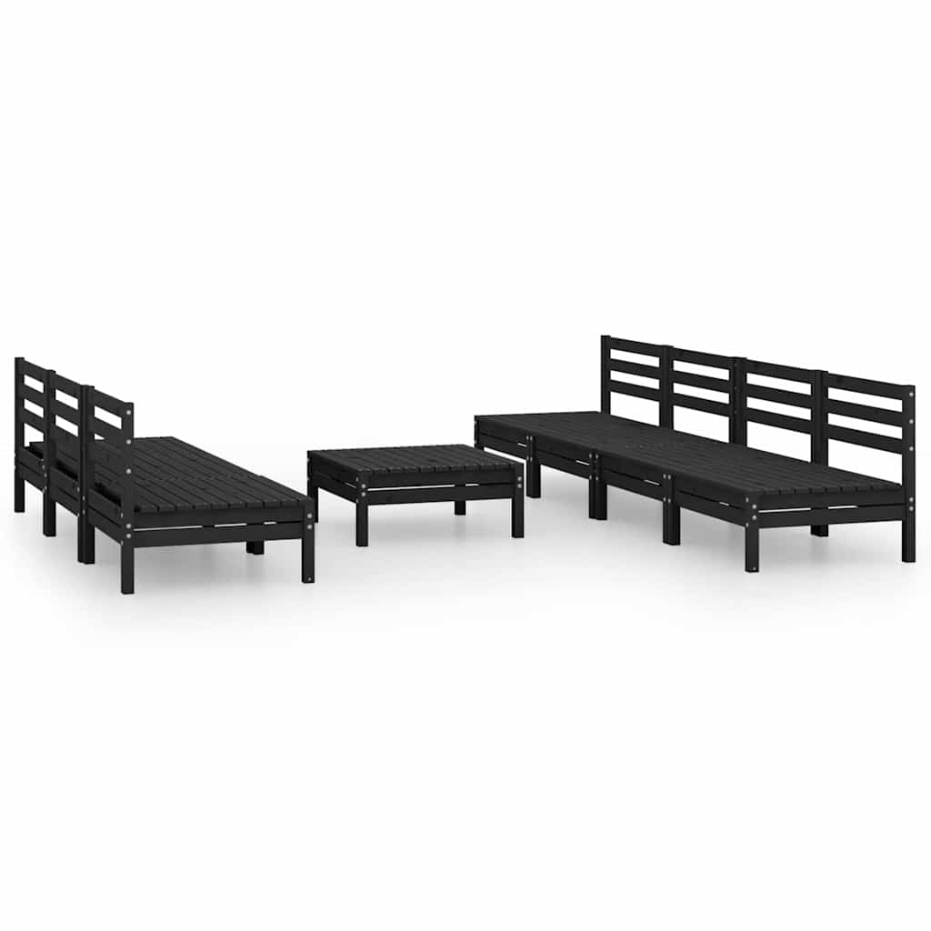 Set Divani da Giardino 8 pz Nero in Legno Massello di Pino