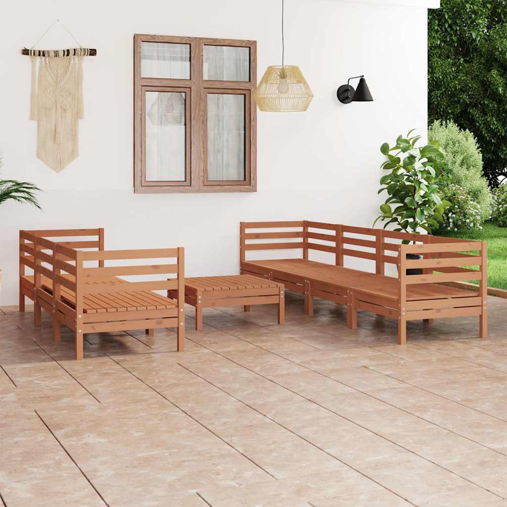 Set Salotto da Giardino 8 pz Marrone ambra Legno Massello Pino