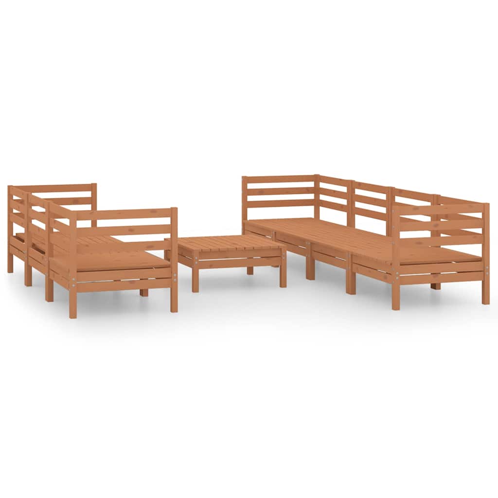 Set Salotto da Giardino 8 pz Marrone ambra Legno Massello Pino