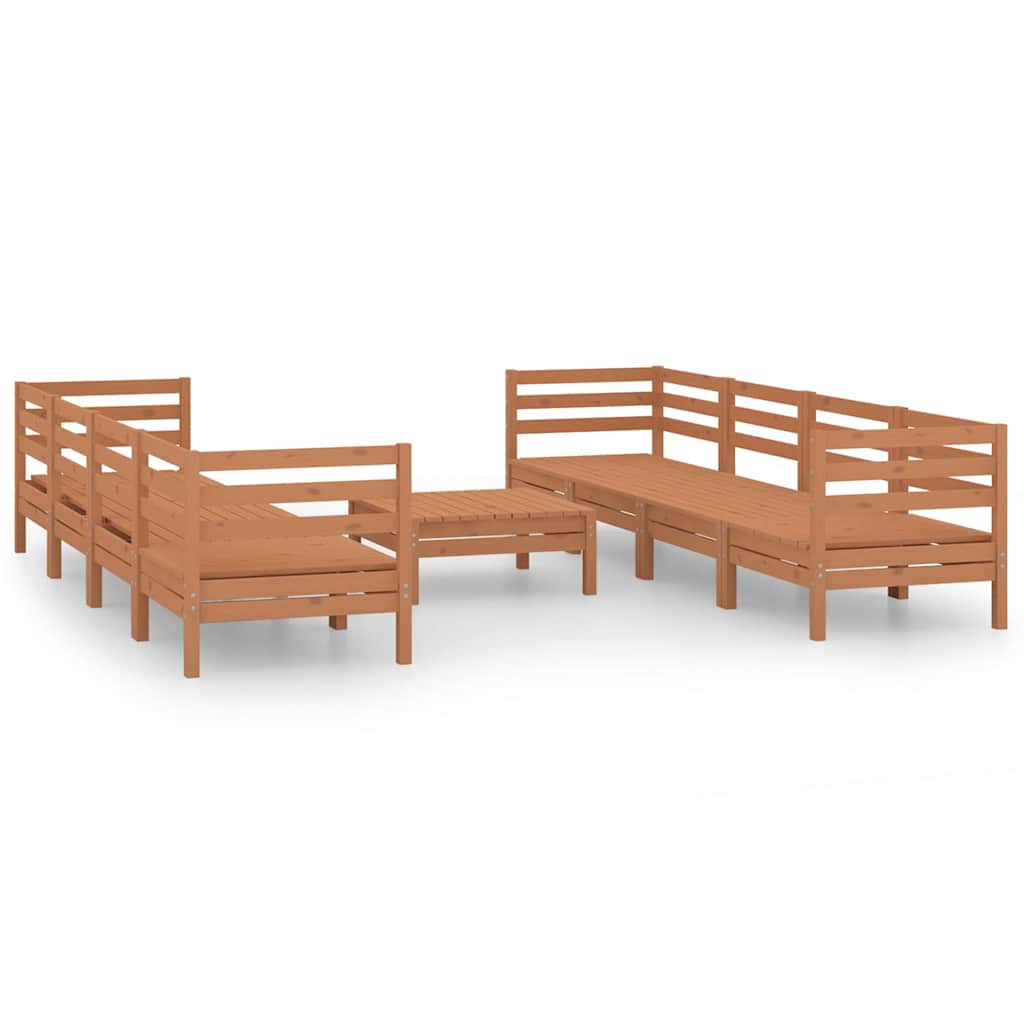 Set Salotto da Giardino 9 pz Marrone Ambra Legno Massello Pino