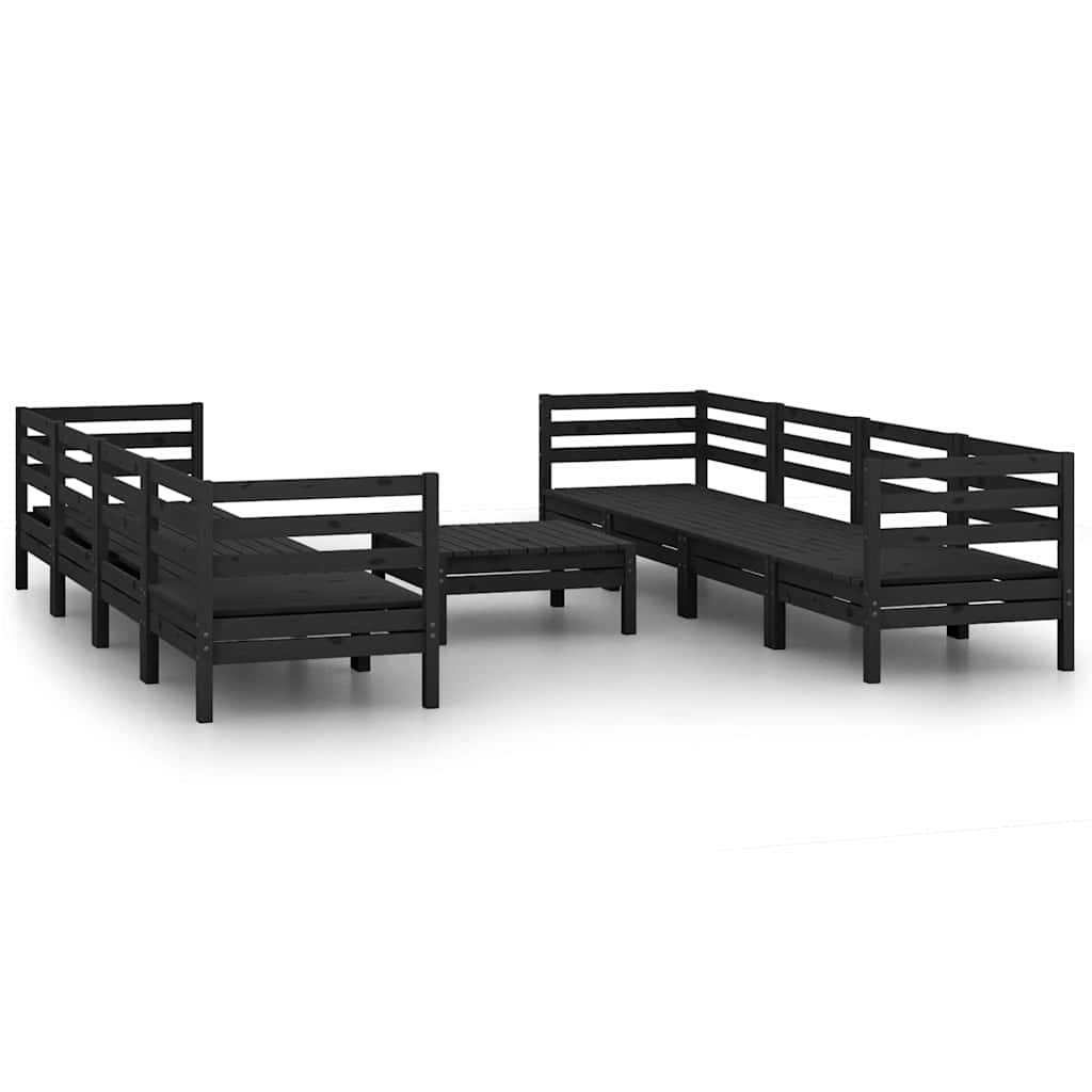 Set Divani da Giardino 9 pz Nero in Legno Massello di Pino