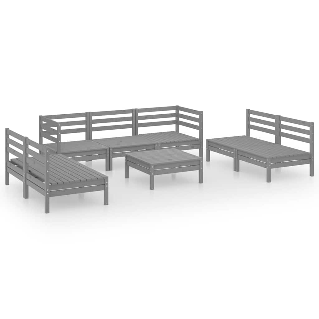 Set Divani da Giardino 8 pz Grigio in Legno Massello di Pino