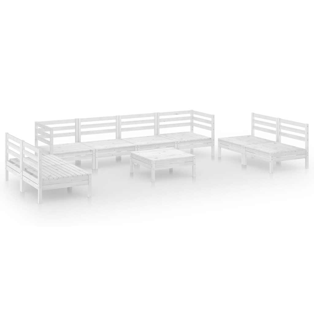 Set Divani da Giardino 9 pz Bianco in Legno Massello di Pino
