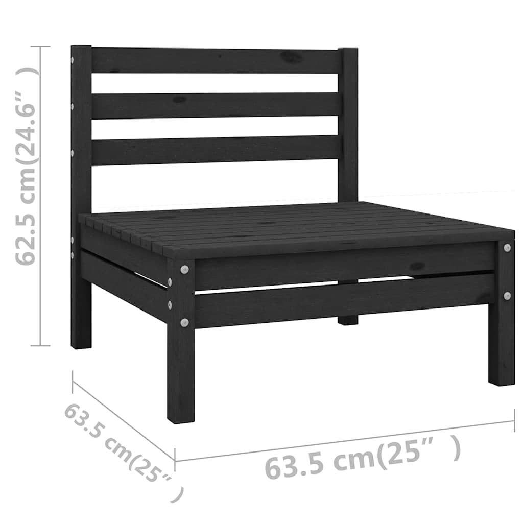 Set Divani da Giardino 9 pz Nero in Legno Massello di Pino