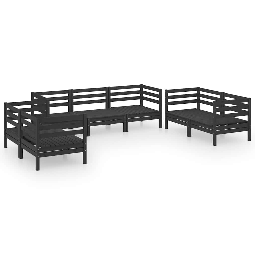 Set Divani da Giardino 7 pz Nero in Legno Massello di Pino