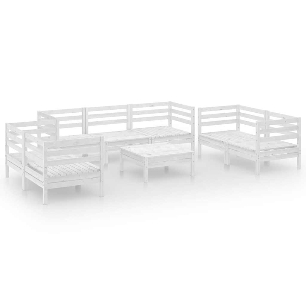 Set Divani da Giardino 8 pz Bianco in Legno Massello di Pino