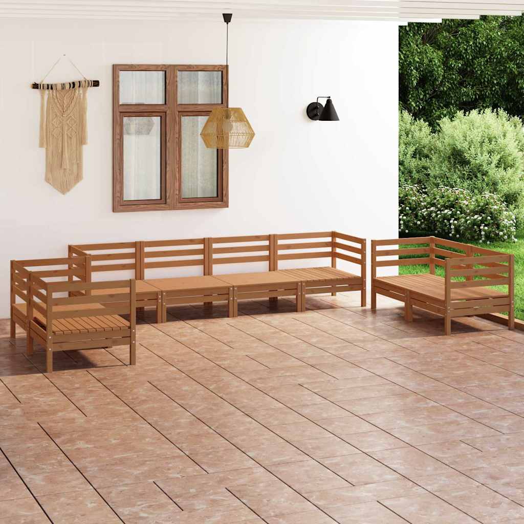 Set Salotto da Giardino 8 pz Marrone Ambra Legno Massello Pino
