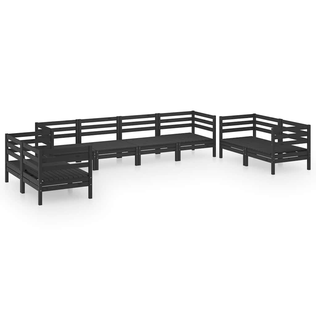 Set Divani da Giardino 8 pz Nero in Legno Massello di Pino