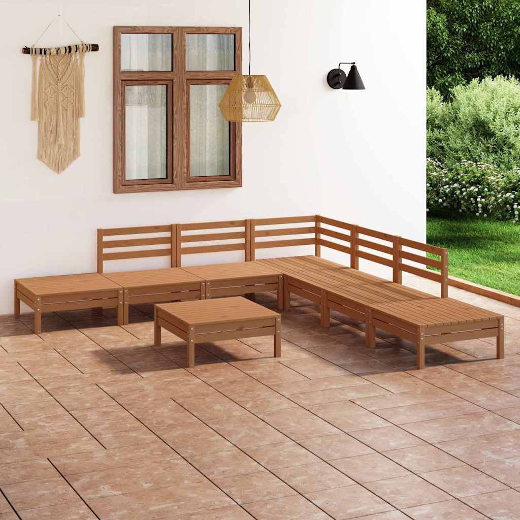 Set Salotto da Giardino 8 pz in Legno Massello di Pino Ambra