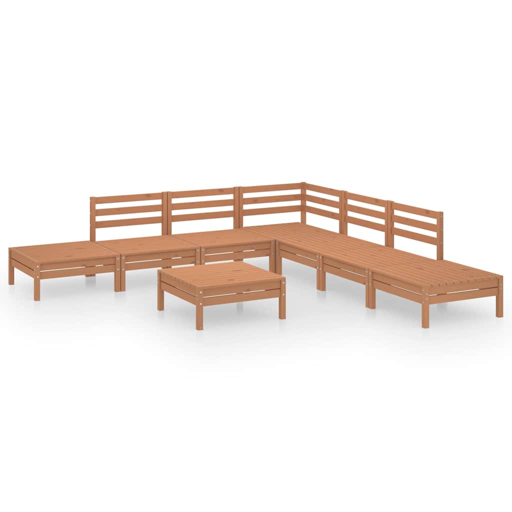 Set Salotto da Giardino 8 pz in Legno Massello di Pino Ambra