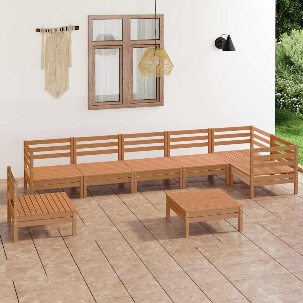 Set Salotto da Giardino 8 pz in Legno Massello di Pino Ambra
