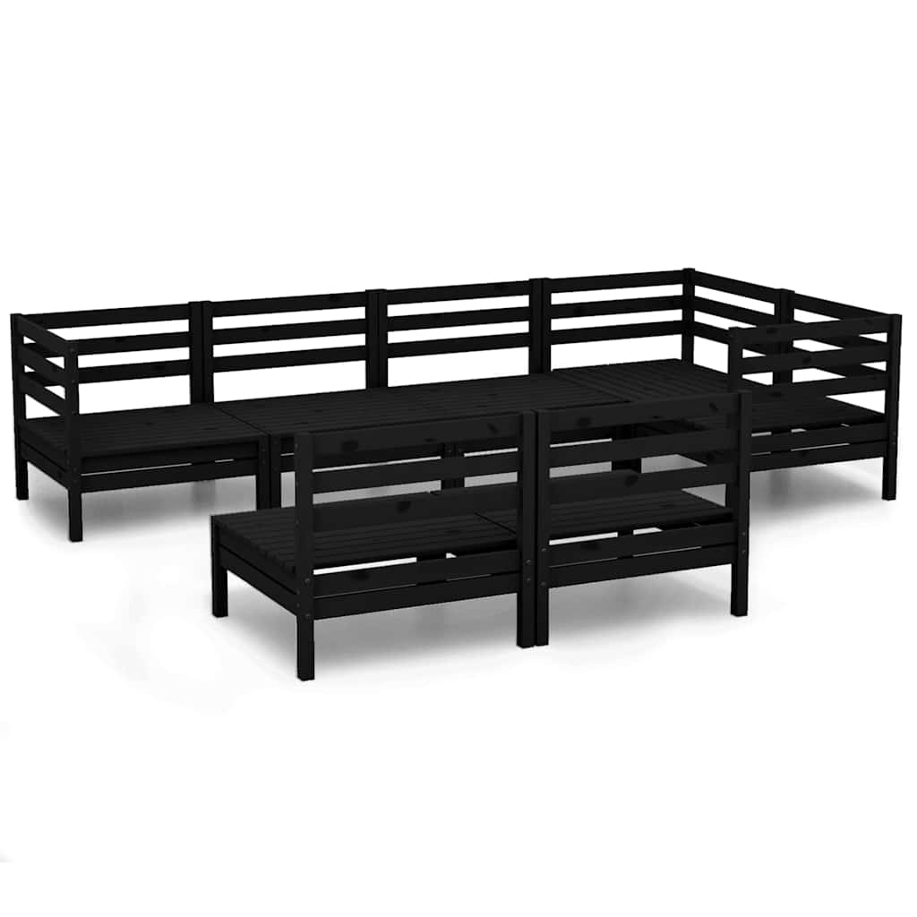 Set Salotto da Giardino 7 pz in Legno Massello di Pino Nero