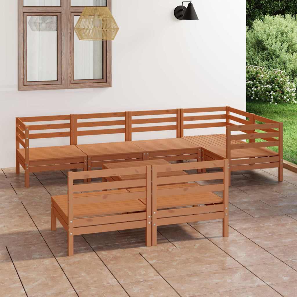 Set Salotto da Giardino 8 pz in Legno Massello di Pino Ambra