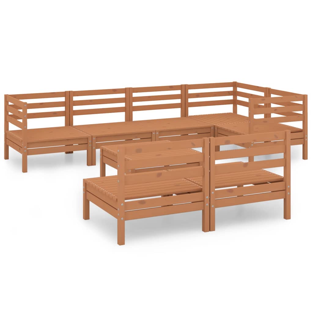 Set Salotto da Giardino 8 pz in Legno Massello di Pino Ambra