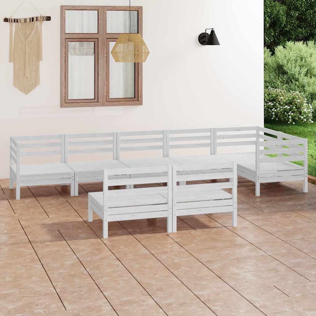 Set Salotto da Giardino 8 pz in Legno Massello di Pino Bianco