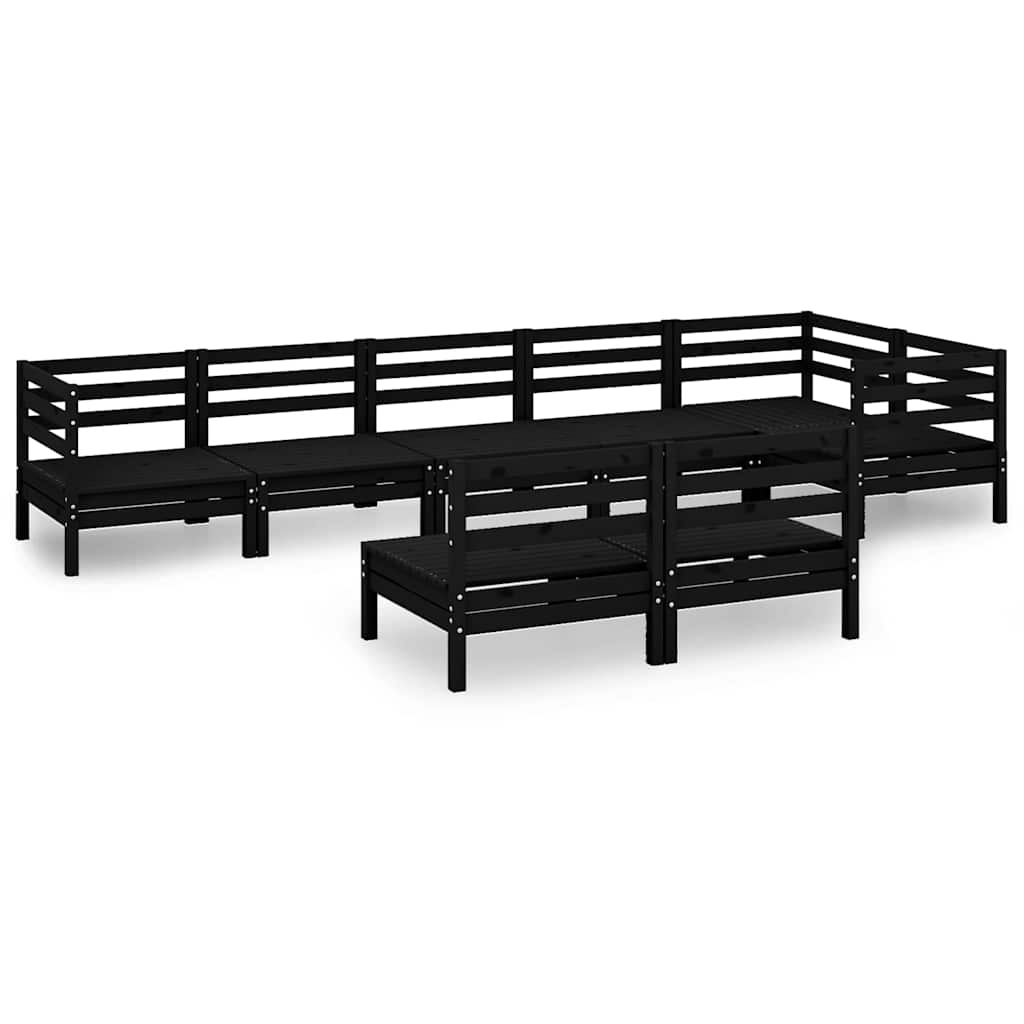 Set Salotto da Giardino 8 pz in Legno Massello di Pino Nero
