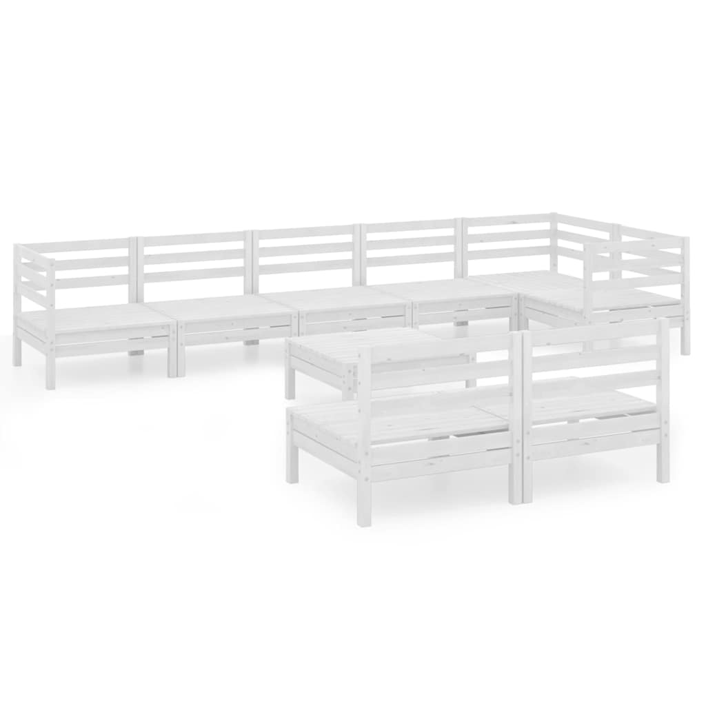 Set Salotto da Giardino 9 pz in Legno Massello di Pino Bianco