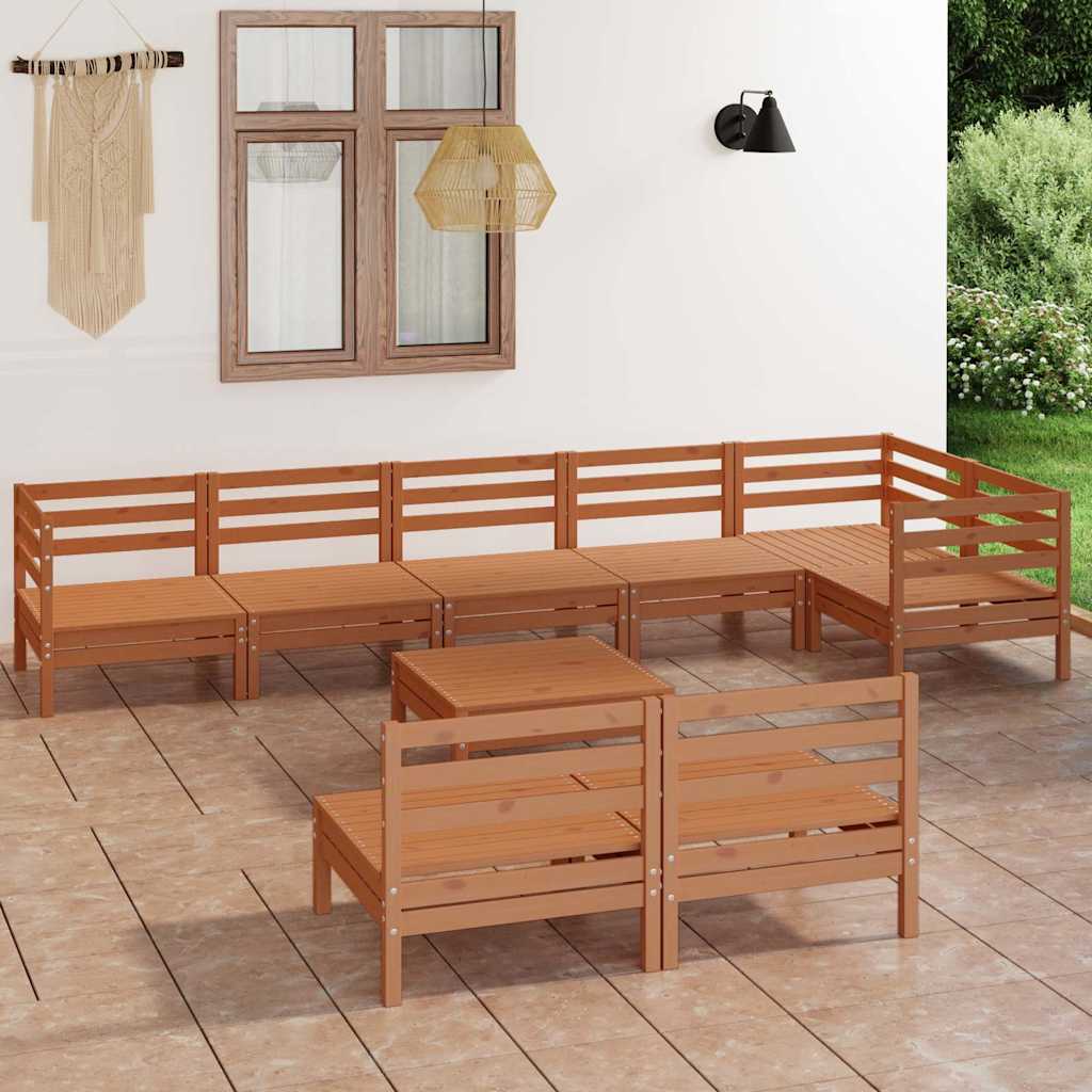 Set Salotto da Giardino 9 pz in Legno Massello di Pino Ambra