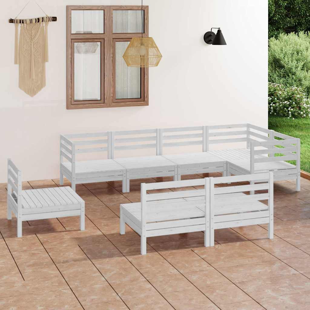 Set Salotto da Giardino 8 pz in Legno Massello di Pino Bianco