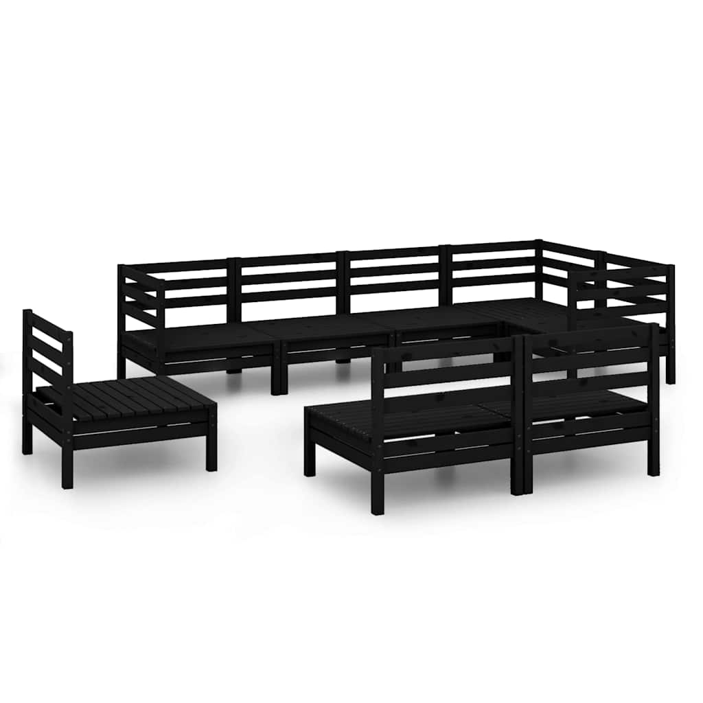 Set Salotto da Giardino 8 pz in Legno Massello di Pino Nero