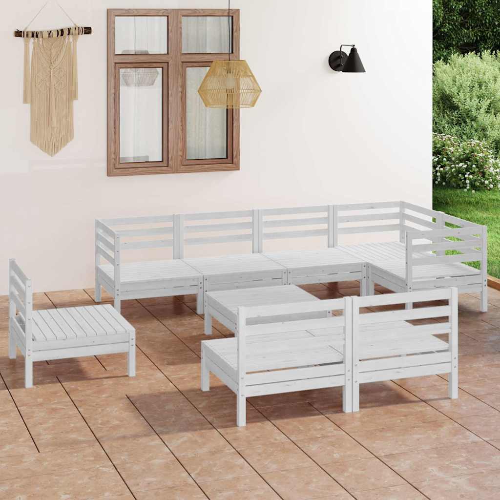 Set Salotto da Giardino 9 pz in Legno Massello di Pino Bianco