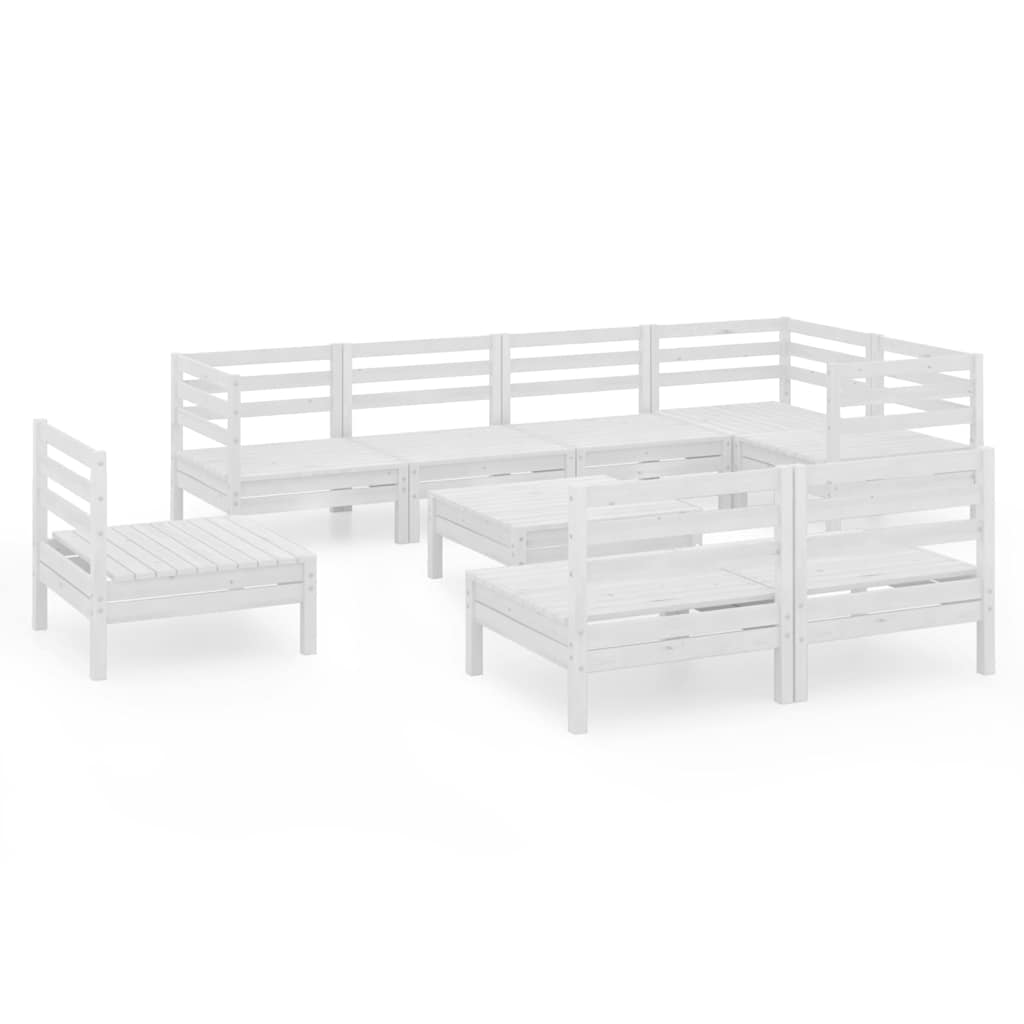 Set Salotto da Giardino 9 pz in Legno Massello di Pino Bianco