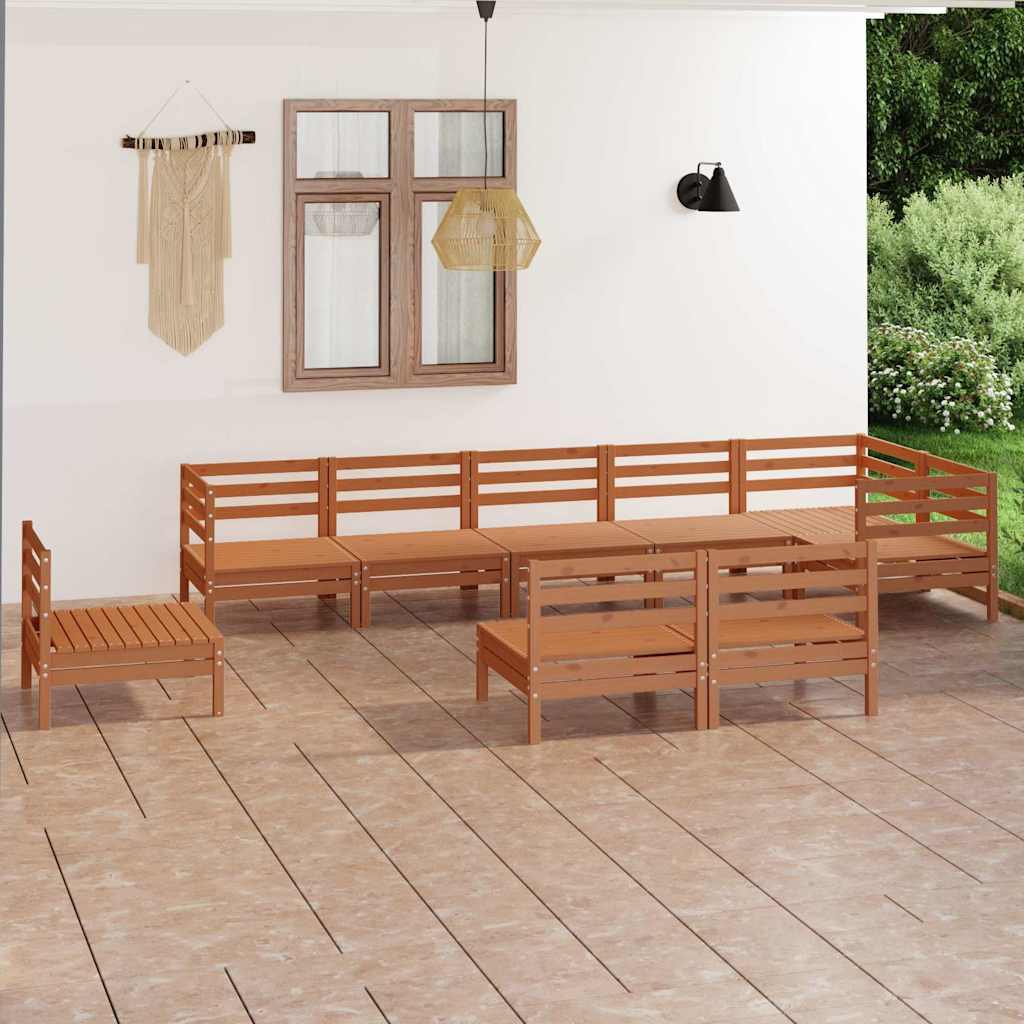 Set Salotto da Giardino 9 pz in Legno Massello di Pino Ambra