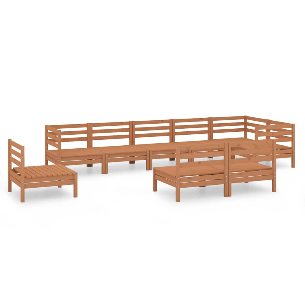 Set Salotto da Giardino 9 pz in Legno Massello di Pino Ambra