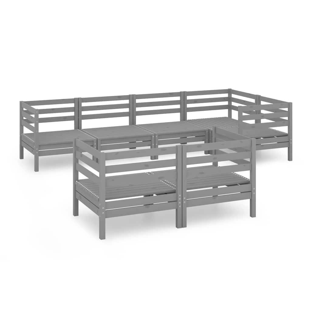Set Salotto da Giardino 7 pz in Legno Massello di Pino Grigio