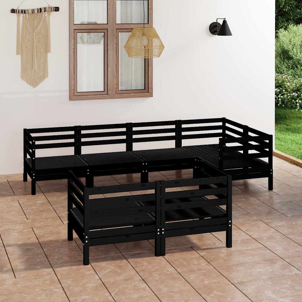 Set Salotto da Giardino 7 pz in Legno Massello di Pino Nero