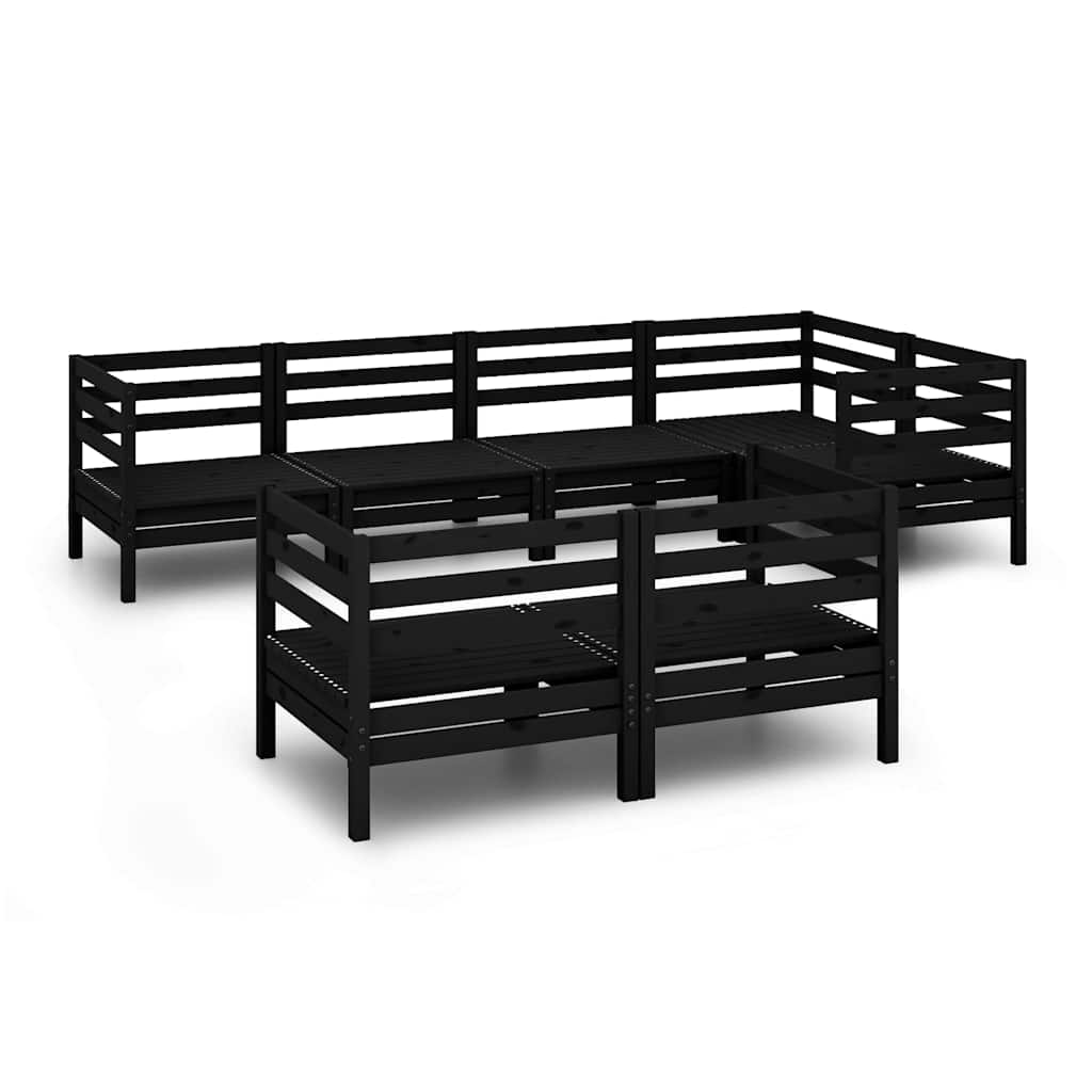 Set Salotto da Giardino 7 pz in Legno Massello di Pino Nero
