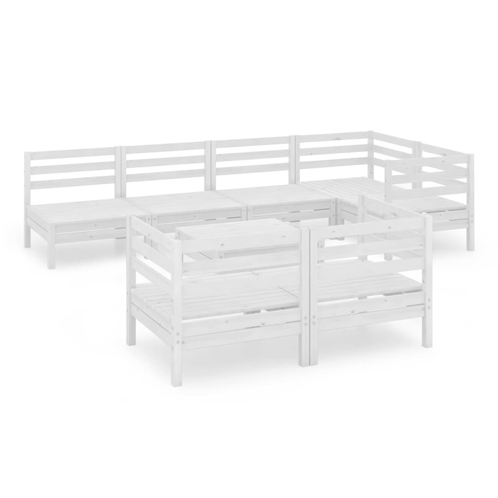 Set Salotto da Giardino 8 pz in Legno Massello di Pino Bianco