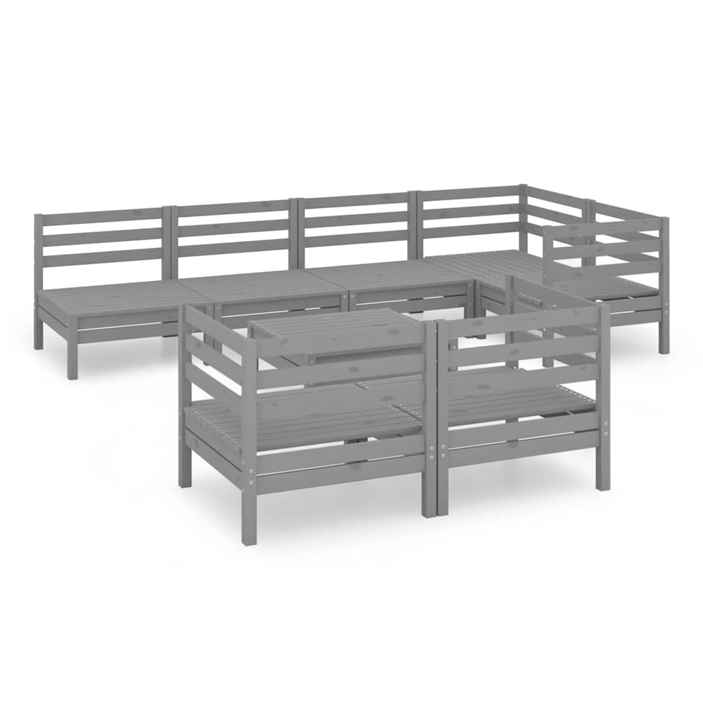 Set Salotto da Giardino 8 pz in Legno Massello di Pino Grigio