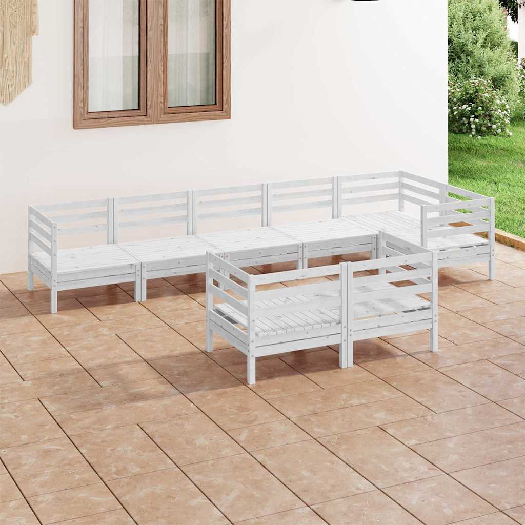 Set Salotto da Giardino 8 pz in Legno Massello di Pino Bianco