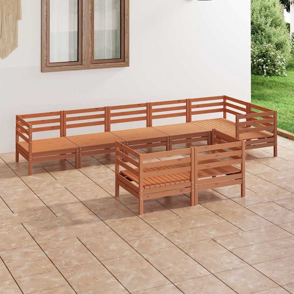 Set Salotto da Giardino 8 pz in Legno Massello di Pino Ambra