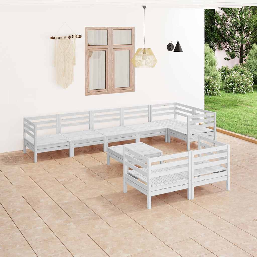 Set Salotto da Giardino 9 pz in Legno Massello di Pino Bianco